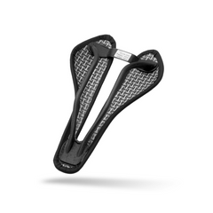 Approved Cycling Berk Ploh full carbon saddle, lightweight performance construction, bottom view of rails