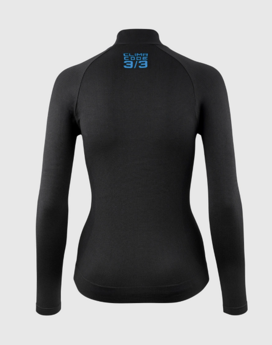 ASSOS Women’s Winter LS Skin Layer P1, front view with women-specific body mapping for optimal winter insulation and layering