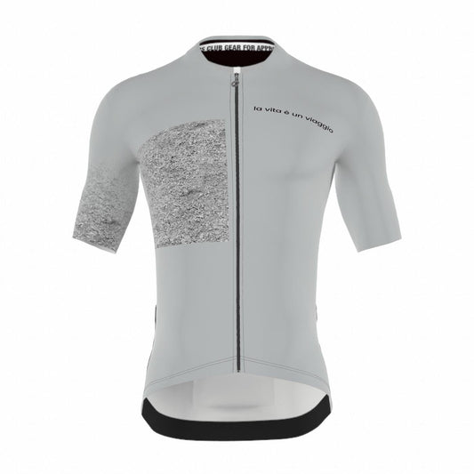 APPROVED CYCLING SUMMER CYCLING JERSEY ITALY LTD. W - Grey: female model, unzipped, detail of Assos fabric tech