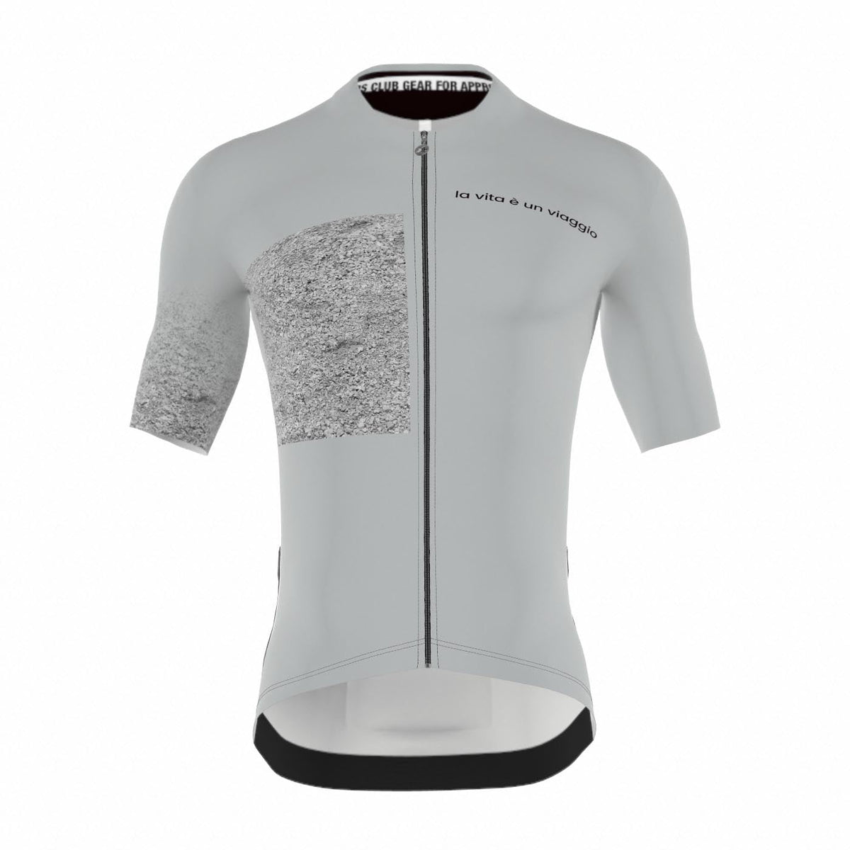 APPROVED CYCLING SUMMER CYCLING JERSEY ITALY LTD. W - Grey: female model, unzipped, detail of Assos fabric tech