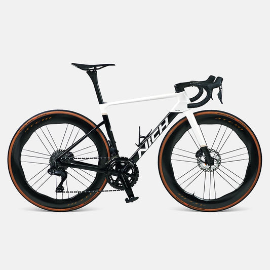 Nich Faith Road Bike, full side profile, aerodynamic carbon frame and integrated cockpit detail