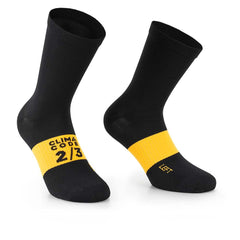 assos Spring Fall Evo Cycling Socks - Black, close-up of breathable fabric texture on foot for optimal cooling