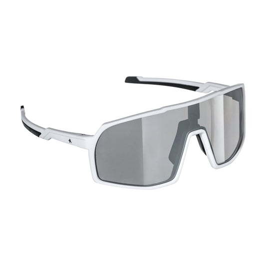 APPROVED CYCLING VISION white/mirror sunglasses, aerodynamic frame design, side view from the front