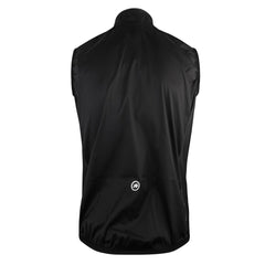 Rear view of an athlete wearing the Assos Men's Summer Cycling Vest MILLE GT, showcasing the reflective strip for enhanced v…