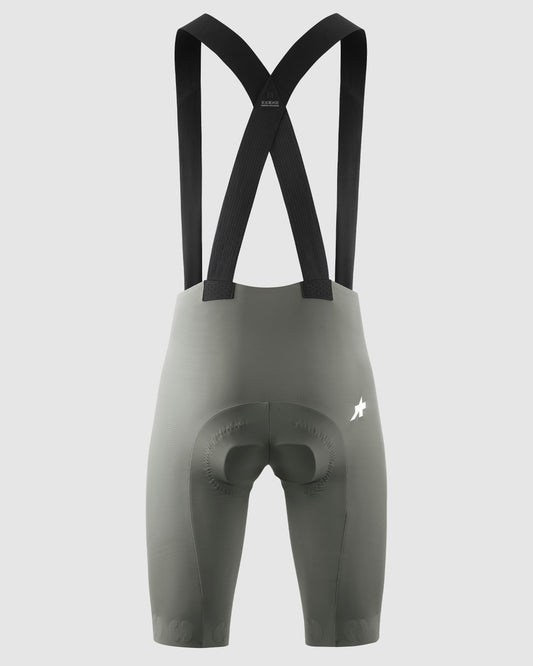 Assos Equipe R Bib Shorts S11 Edge Green - back view showing X-Frame suspension