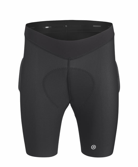 Assos TRAIL Liner Cycling Shorts with impactPads at hips for fall protection, front view, approvedcycling.com